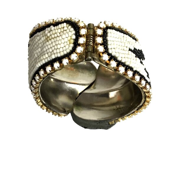 VTG HANSEN Signed 1988 Obsidian Stone Beaded Cuff Bracelet Clip-On Earrings Set - Picture 10 of 16